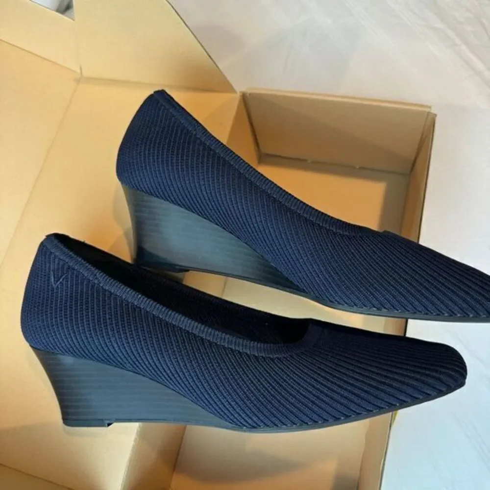 VIVAIA Square‎ Toe Wedge Navy Margot Wedge Pro SIZE EUR 41 US 9.5